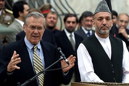 Rumsfeld Meets with Karzai in Kabul During Middle East Tour