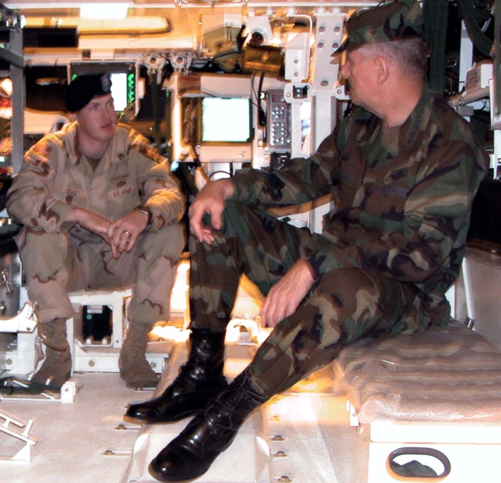 Gen. Myers Receives Briefing on Stryker Infantry Carrier at Fort Lewis