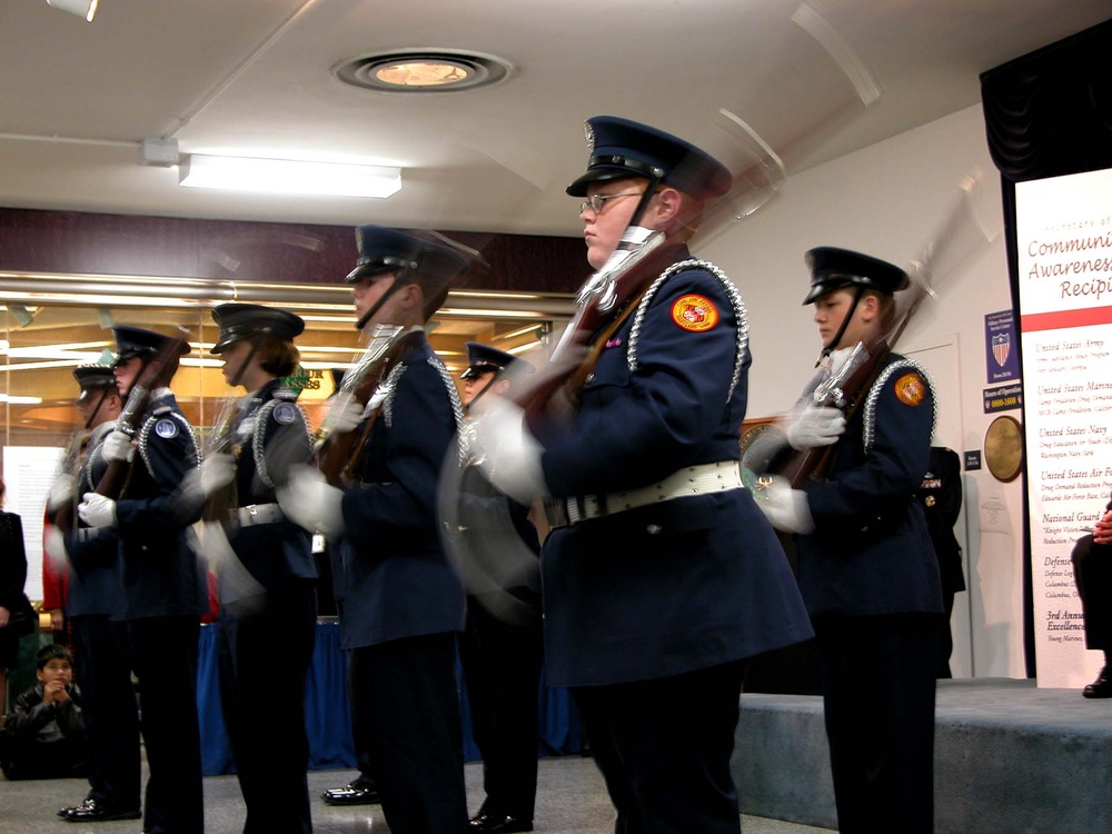 Civil Air Patrol Drill Team Performs Rifle Drill at Pentagon Red Ribbon Week