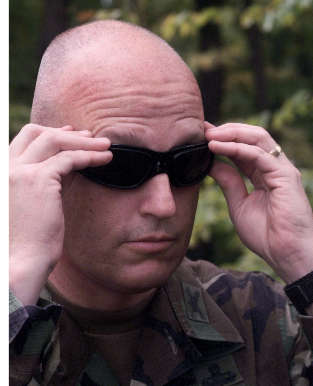 Army Officer Tries Out Protective Goggles for Troops in Iraq and Afghanistan