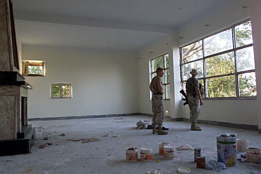 Soldiers Inspect Newly Painted Dining Area for Jalalabad Provincial Reconstruction Team