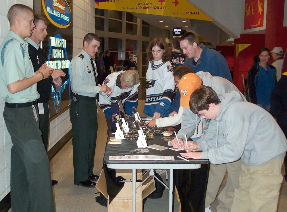 Army Recruiting Stand Draws Crowds at Capitals Military Appreciation Night
