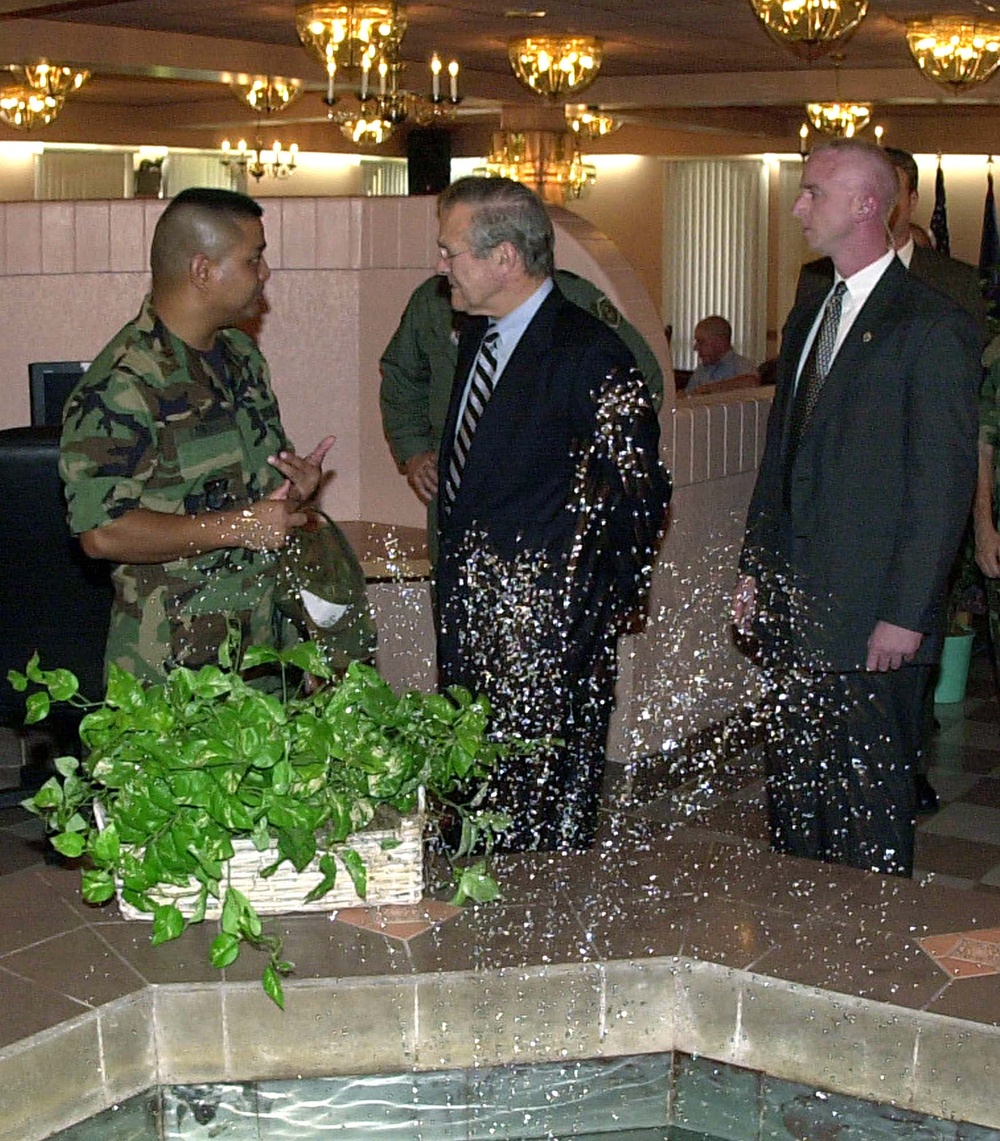 Rumsfeld Visits Andersen Air Force Base Dining Facility