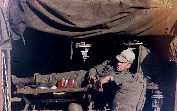 Korean War Soldier Merlin &quot;Mage&quot; Magerkurth Rests on Cot