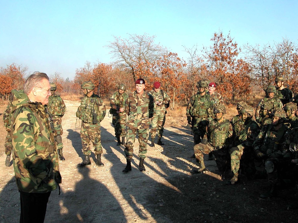 Rumsfeld Praises Paratroopers at Fort Bragg