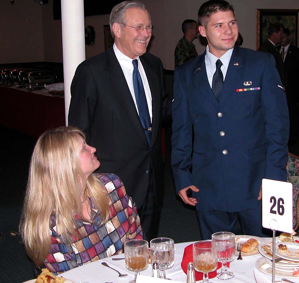 Rumsfeld Honors Airman at Pope Air Force Base