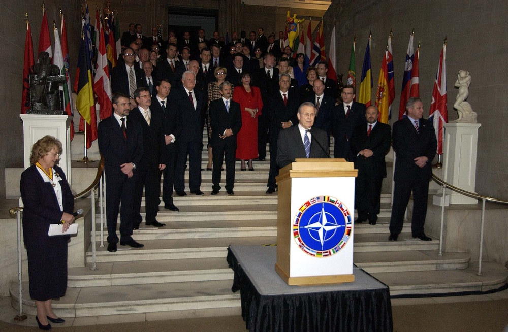 Rumsfeld Welcomes New NATO Allies at Corcoran Art Gallery Ceremony