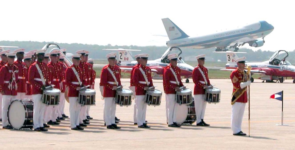 Air Force One Takes Flight as Marine Band Plays Patriotic Tunes at Armed Forces Day Celebration
