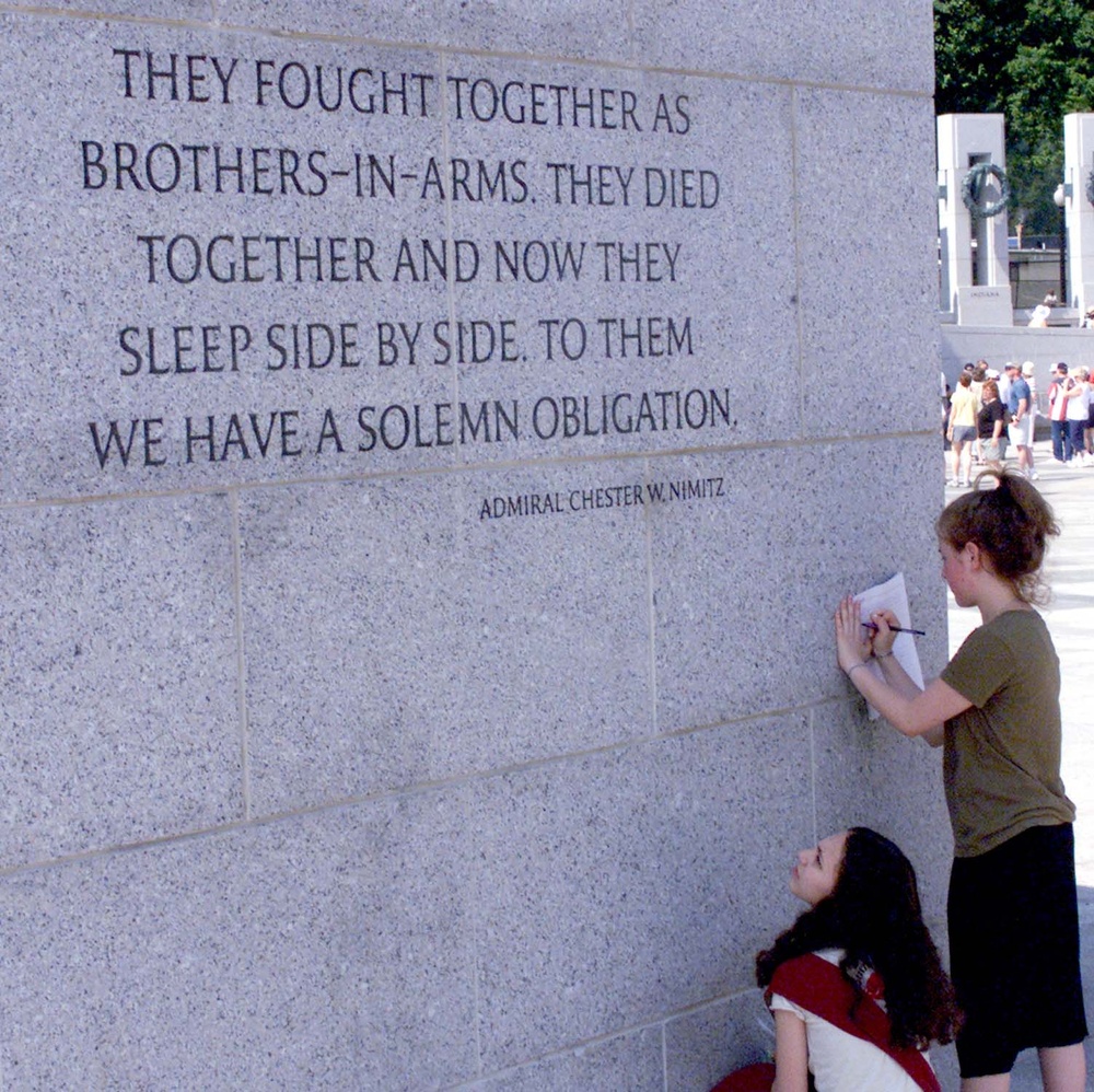 Students Copy WWII Quote at National Memorial