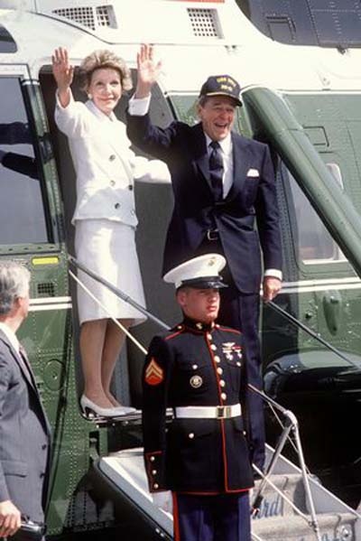 Reagan Waves Farewell from USS Iowa During Statue of Liberty Centennial