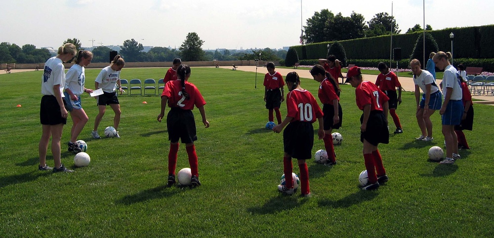 Afghan Girls Join Washington Freedom Soccer Team for Drills at the Pentagon
