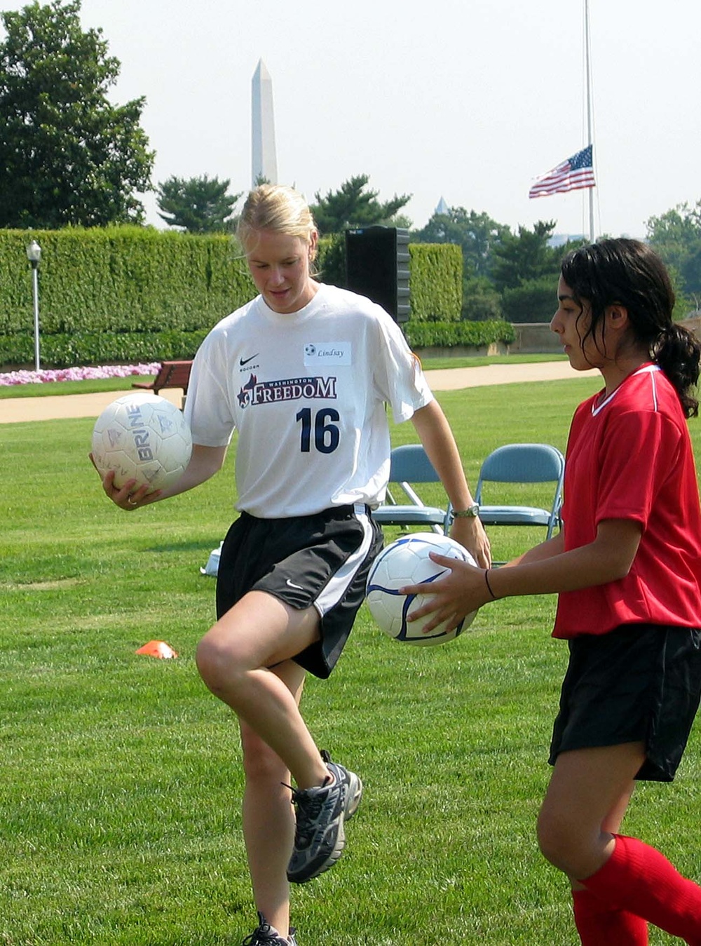 Washington Freedom Player Teaches Afghan Girl Soccer Drill Near Pentagon