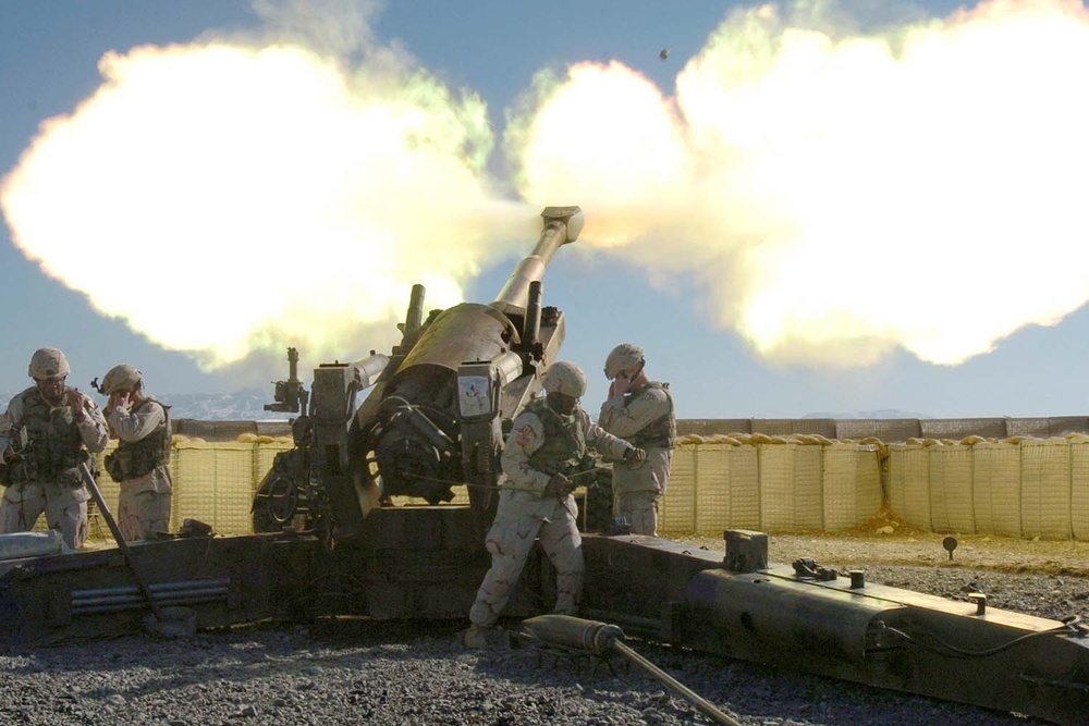 Cannon Crewmember Fires 155mm Howitzer During Exercise in Afghanistan