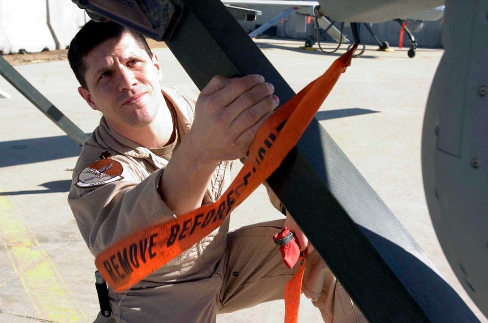Air Force Commander Inspects Predator Drone at Logistics Support Area Anaconda