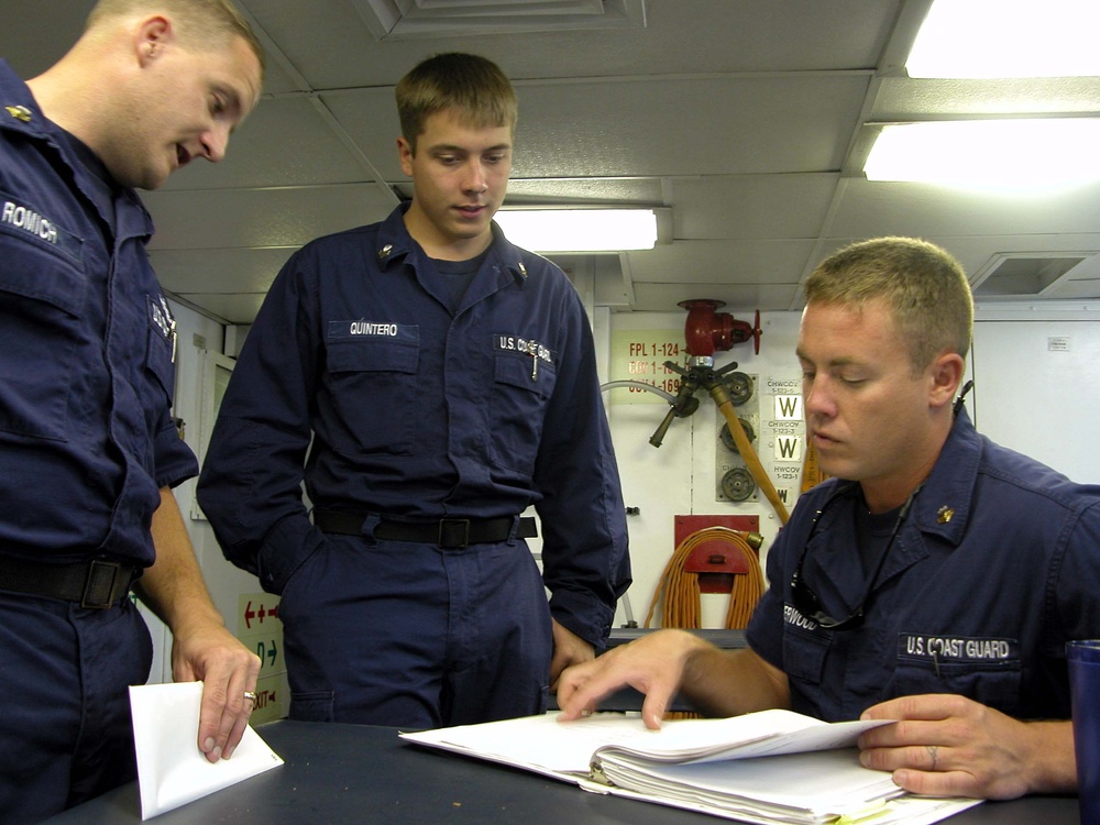 Coast Guard Crew Prepares for Afternoon Shift on Cutter Tampa