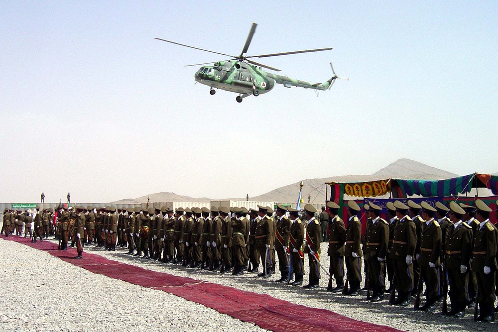 Afghan Military Helicopter Lands at Garrison in Gardez