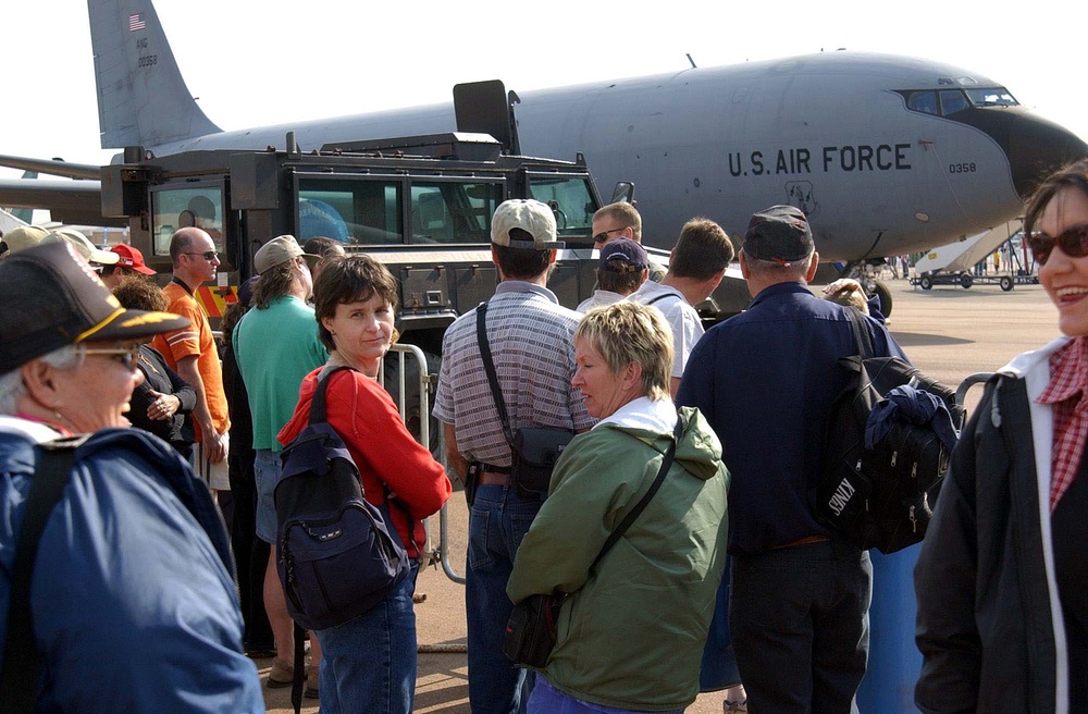 Spectators Admire KC-135 Stratotanker at South African Aerospace Exhibition