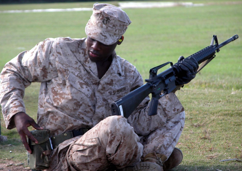 Marine Recruit Trains with M-16 Rifle at Parris Island