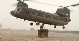 Army Logistics Troops Deliver Ammunition by Chinook Helicopter in Afghanistan