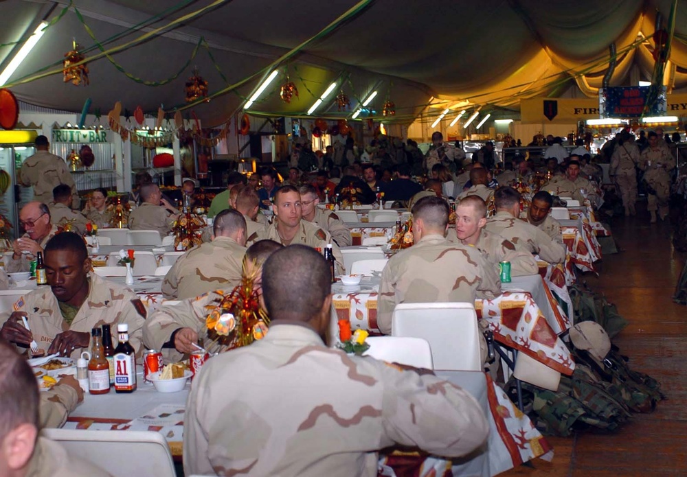 Troops Enjoy Thanksgiving Feast at Forward Operating Base Danger in Iraq