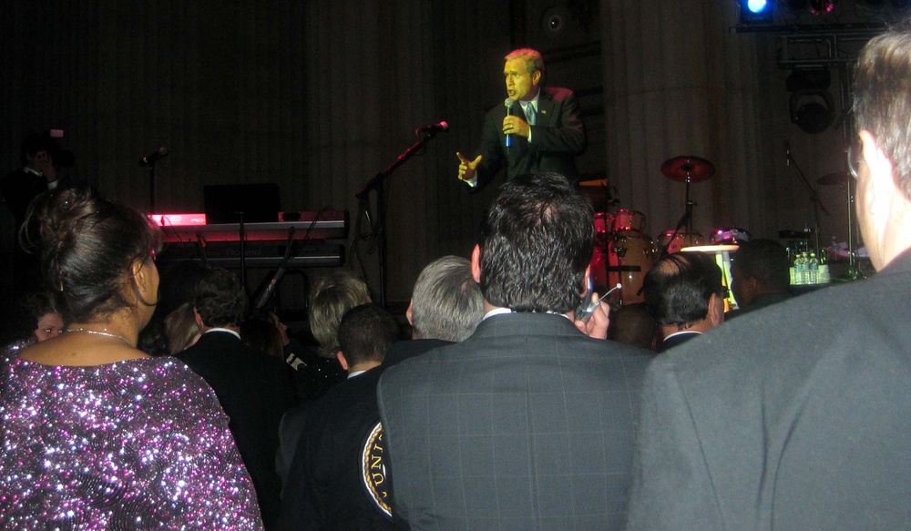 Comedian Steve Bridges Impersonates President Bush for Wounded Troops at Inaugural Ball