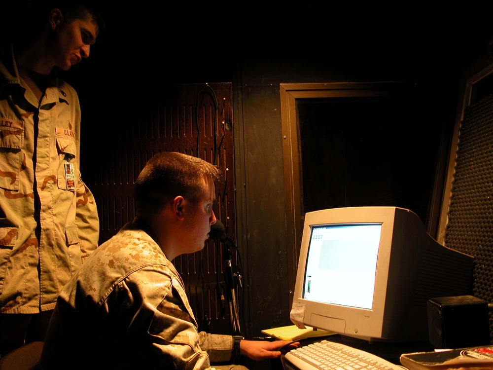Soldiers Collaborate on Radio Broadcast in Baghdad