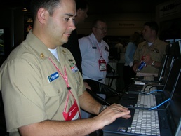 Navy Chief Petty Officer Trains on Submarine Navigation System