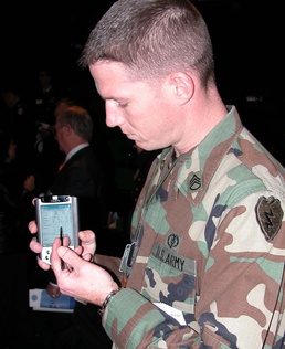 Army Medic Demonstrates Portable Medical Data Collector Used in Iraq