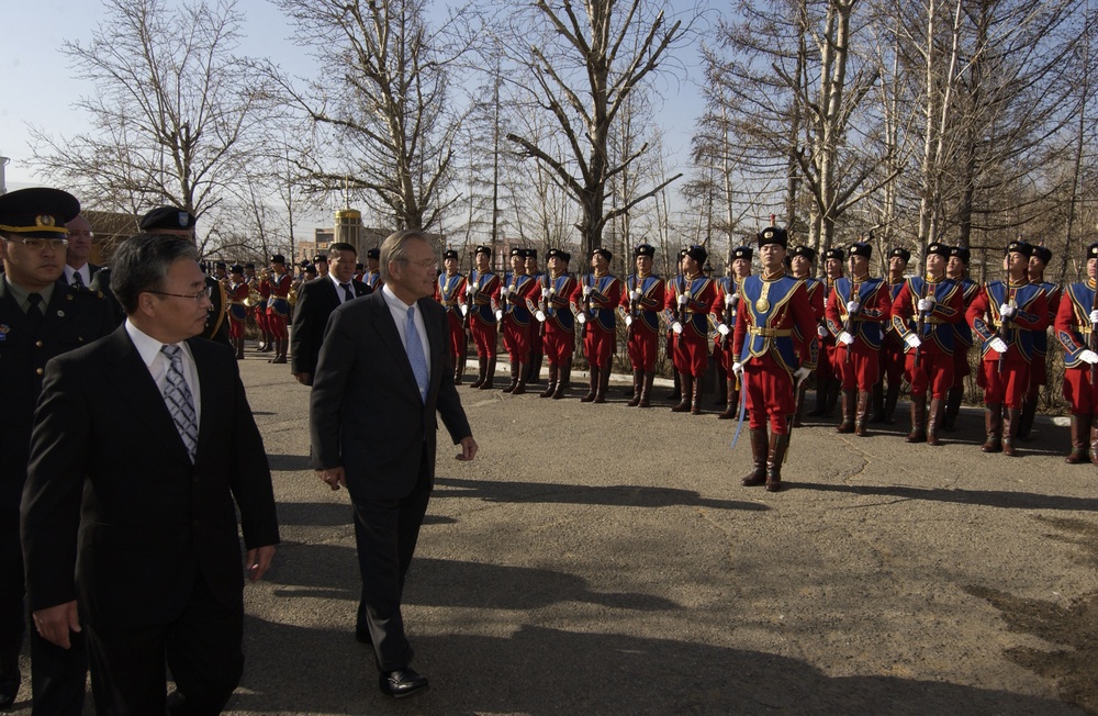 Rumsfeld Visits Mongolia, Highlights Troop Contributions