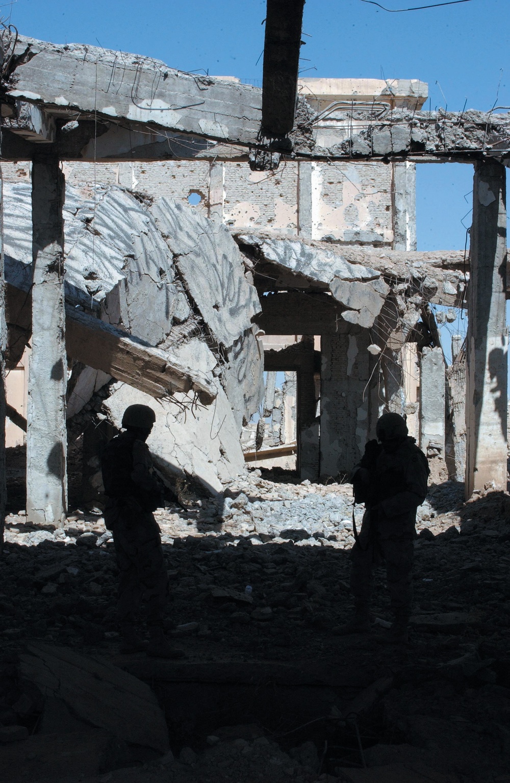 Army Soldiers Examine Crater in Bombed-Out Building at Tarnak Farms