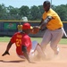 Army Second Baseman Roanld Perry Tags Out Marine Tony Hawkins in Armed Forces Softball Championship
