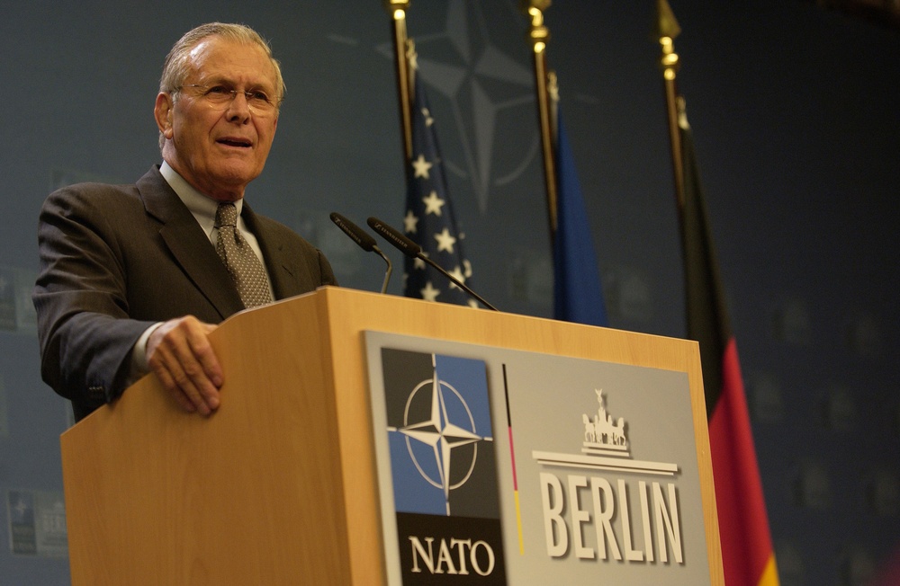 Rumsfeld Addresses NATO Defense Ministers in Berlin