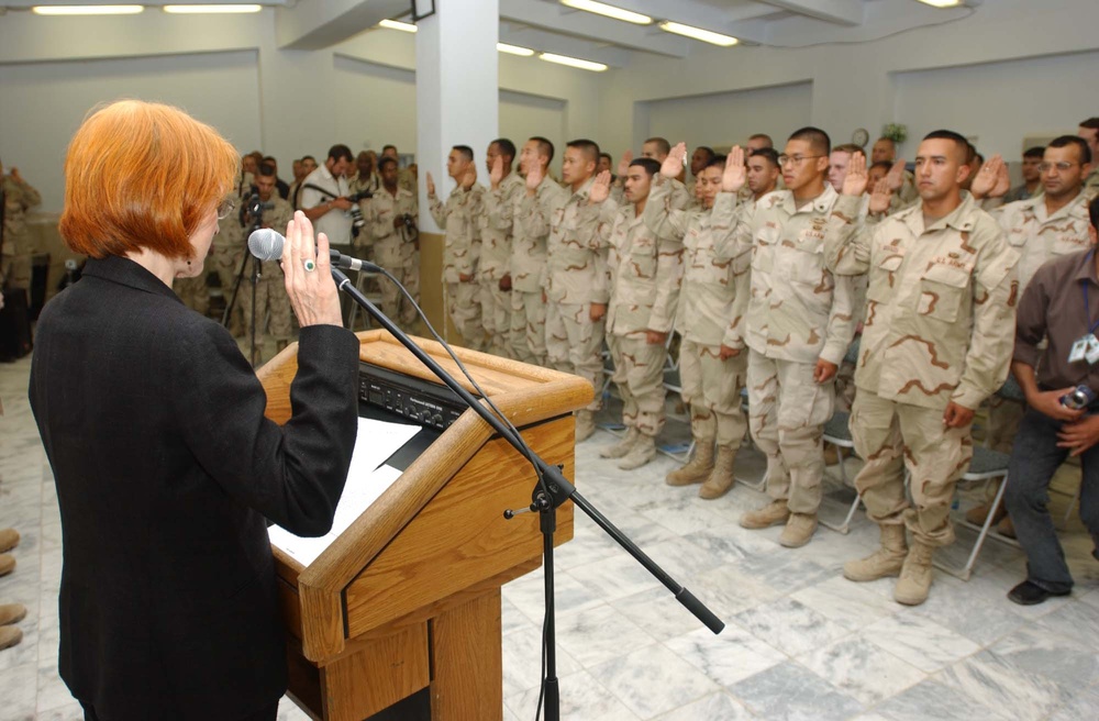U.S. Citizenship and Immigration Services Officer Administers Oath to Servicemembers in Afghanistan