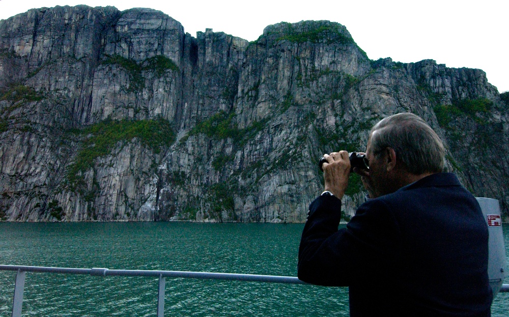 Rumsfeld Surveys Norwegian Fjord on Centennial of Independence