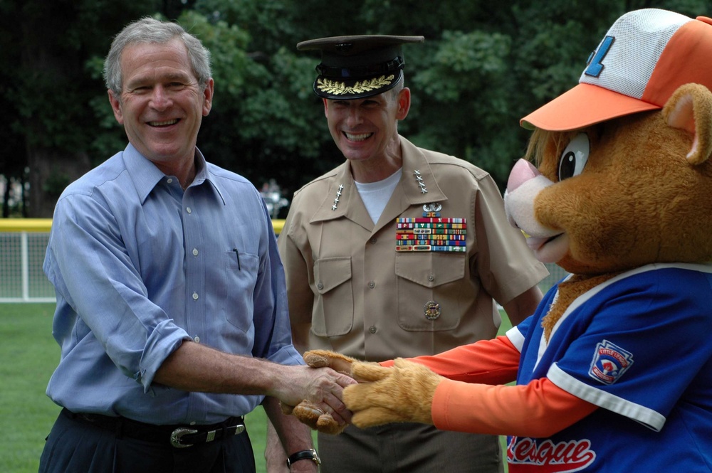Bush, Pace Share Lighthearted Moment with Little League Mascot