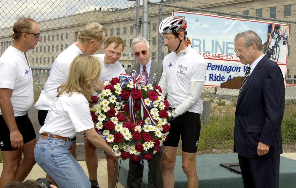 Airline Employees Commemorate 9/11 with Bicycle Ride and Wreath Laying at Pentagon