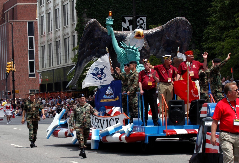 Servicemembers March with American Legion Float in Indy 500 Parade
