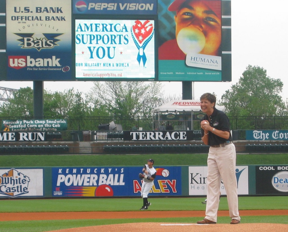 Allison Barber Throws First Pitch at Louisville Slugger Field