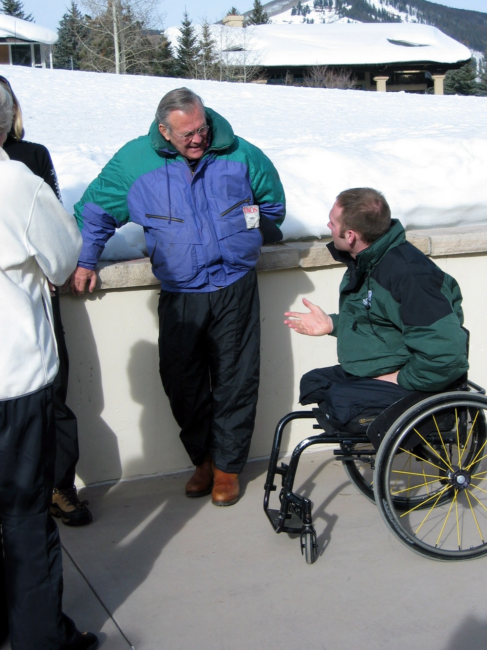 Rumsfeld Visits Wounded Soldier at Vail Veterans Program