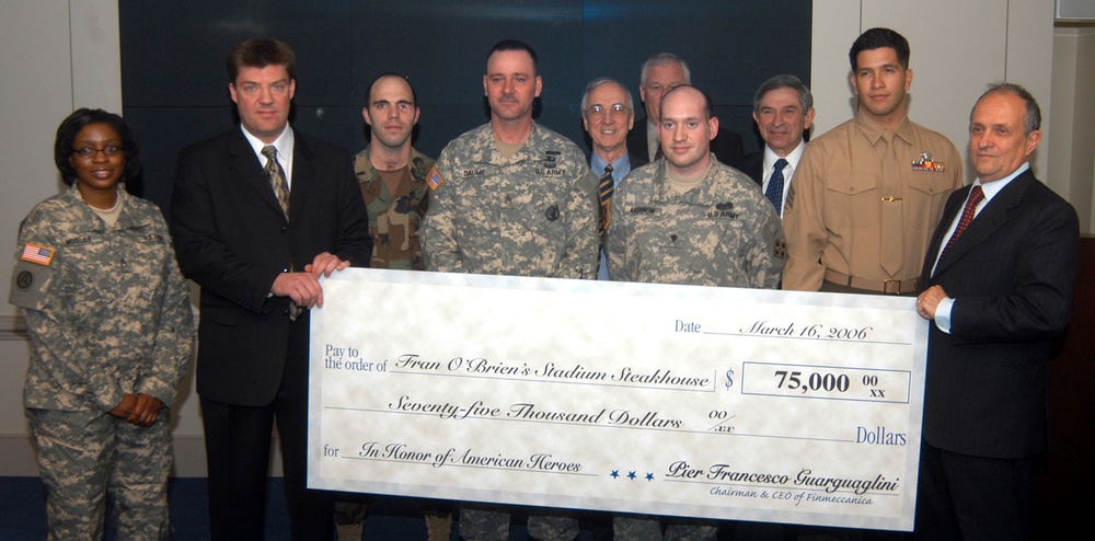 Finmeccanica Donates $75,000 to Fran O'Brien's Stadium Steakhouse for Free Meals to Wounded Troops