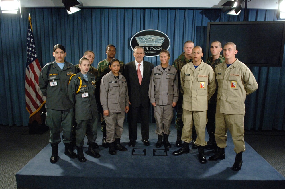 Rumsfeld Meets with National Guard Youth Challenge Program at Pentagon