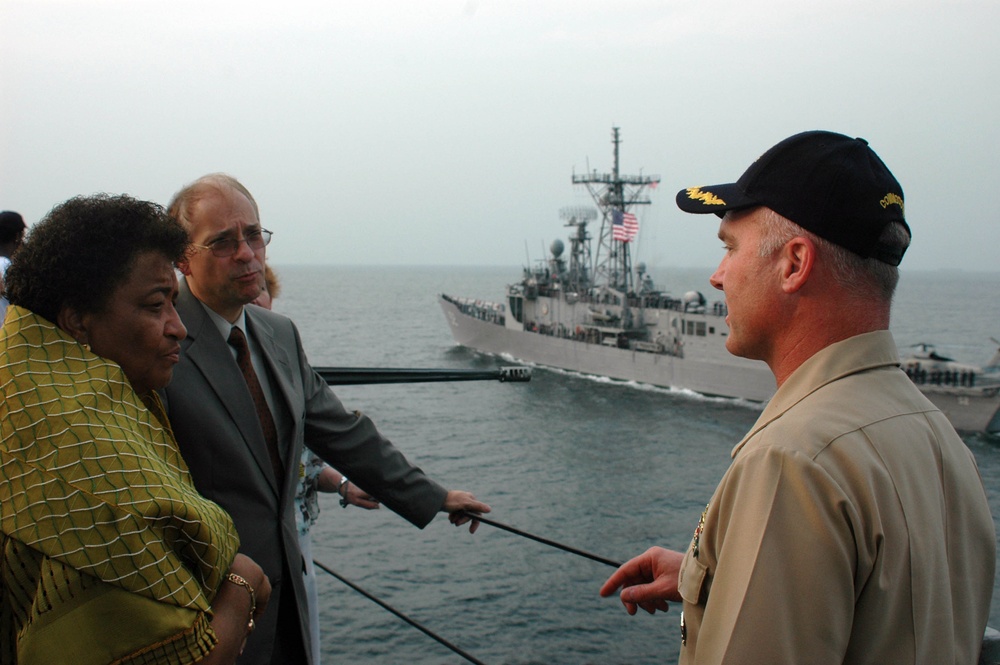 Liberian President Meets with U.S. Navy Aboard Flagship USS Mount Whitney