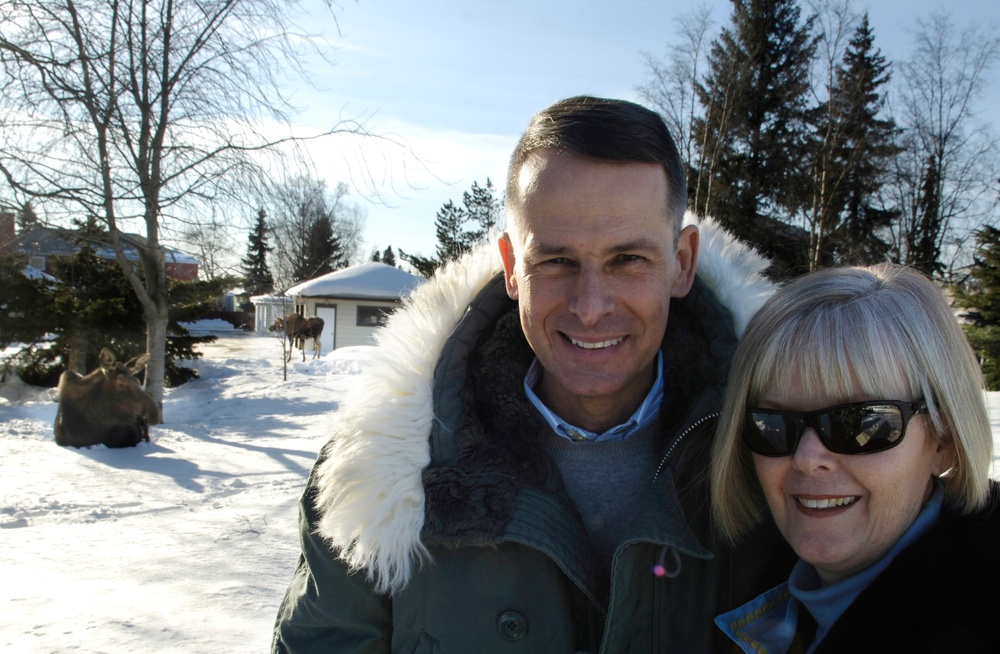 Gen. Pace and Wife Pose with Moose at Elmendorf Air Force Base