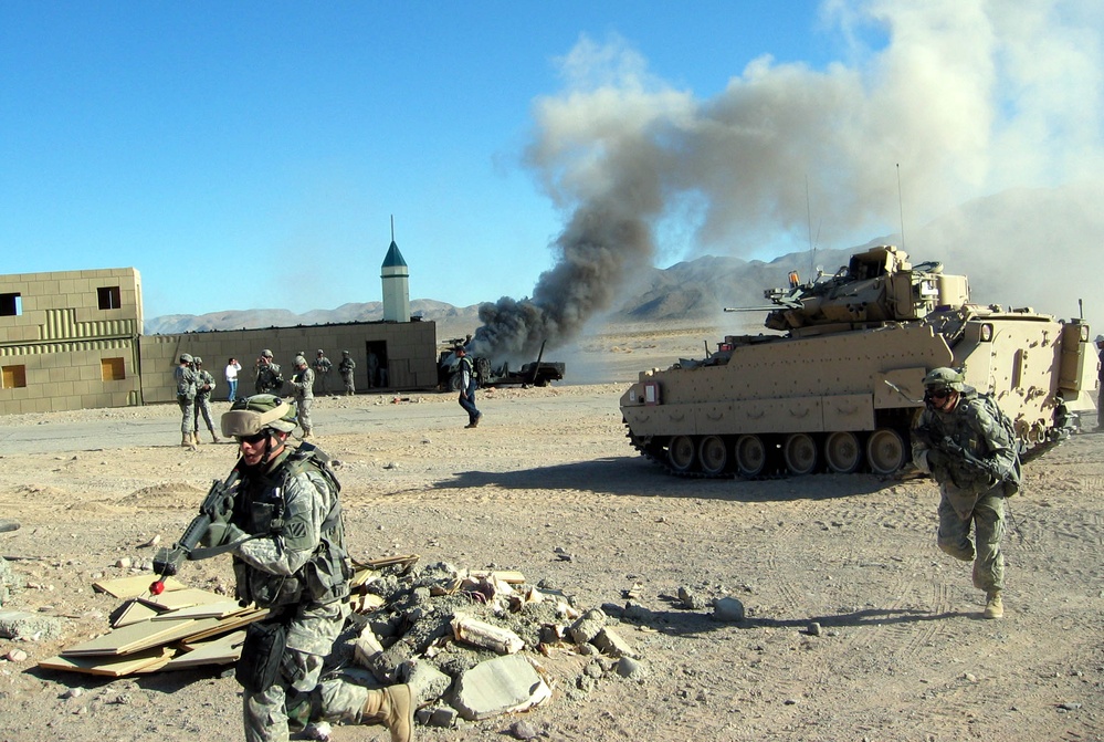 Soldiers Respond to Simulated Attack During Training at Fort Irwin