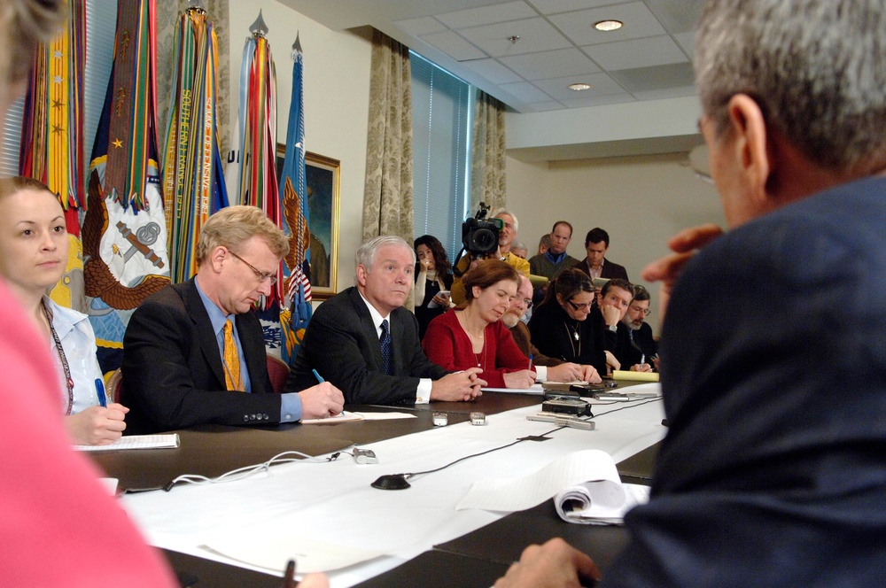 Defense Secretary Gates Holds First Pentagon Press Briefing