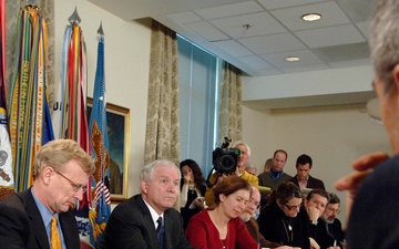 Defense Secretary Gates Holds First Pentagon Press Briefing