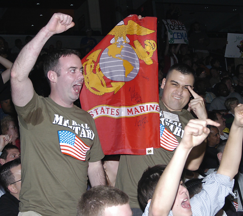 Marines Raise Flag at WWE Event for Wounded Troops
