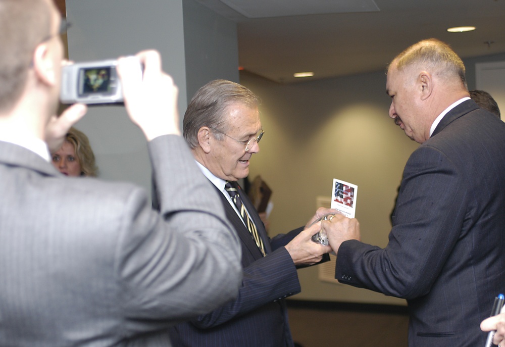 Armor 4 Troops Foundation Presents New Troop Eyewear Design to Defense Secretary Rumsfeld