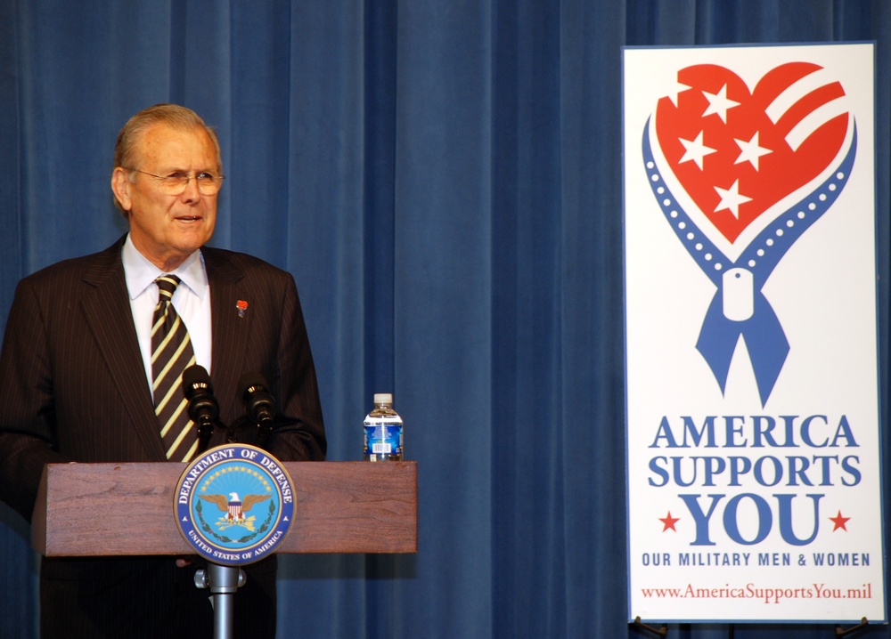 Rumsfeld Praises America Supports You Volunteers at Pentagon Summit
