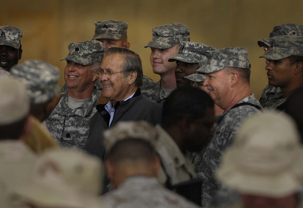 Rumsfeld Visits Troops at Al Asad Air Base in Iraq